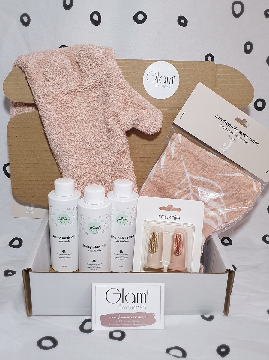 Goedkoopste Geboorte Giftbox Blush - Kraampakket - 6 artikelen - Jollein - Mushie - Roze - Kraamcadeau - Newborn - Baby Geschenkset - Babyverzorging