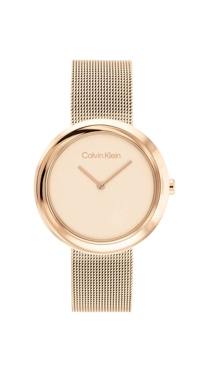 Calvin Klein CK25200013 Dames Horloge - Mineraalglas - Roestvrijstaal - Rosé goudkleurig - Ø 34 mm - Quartz - Druksluiting - 3 ATM (spatwater)