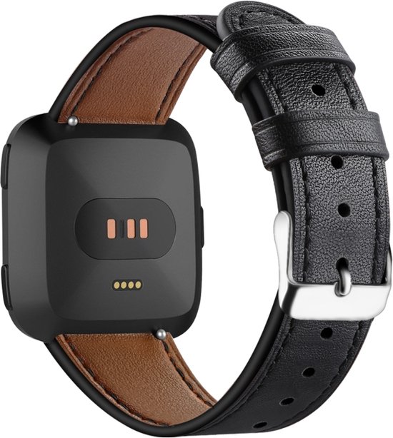 Leren bandje (zwart), geschikt voor Fitbit Versa & Fitbit Versa 2