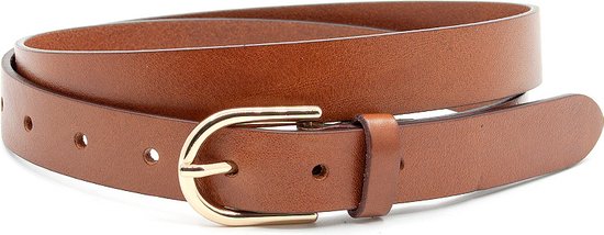 Ceinture femme cognac 2,5 cm de large - Cognac - Casual - Cuir véritable - Tour de taille : 105cm - Longueur totale ceinture : 120cm