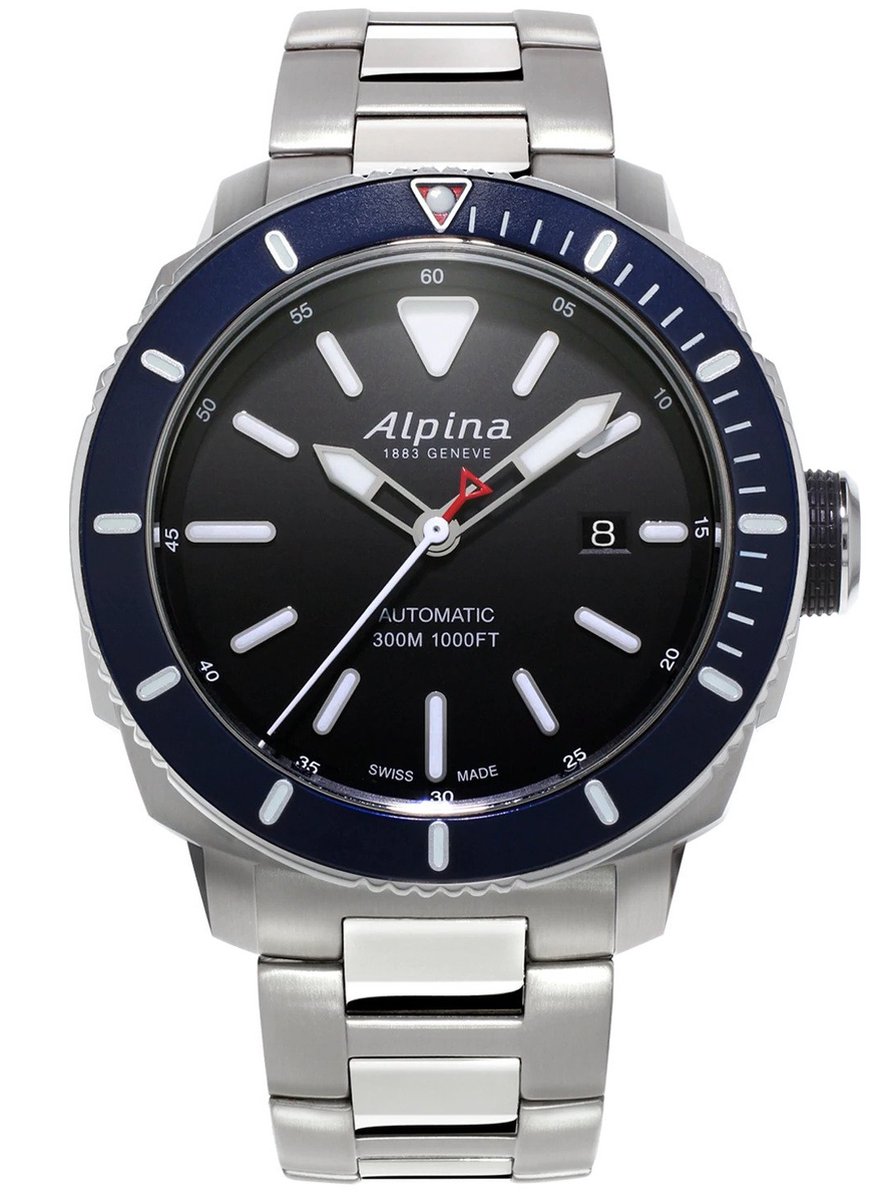 Alpina Seastrong Diver AL-525LBN4V6B Horloge - Staal - Zilverkleurig - Ø 45 mm