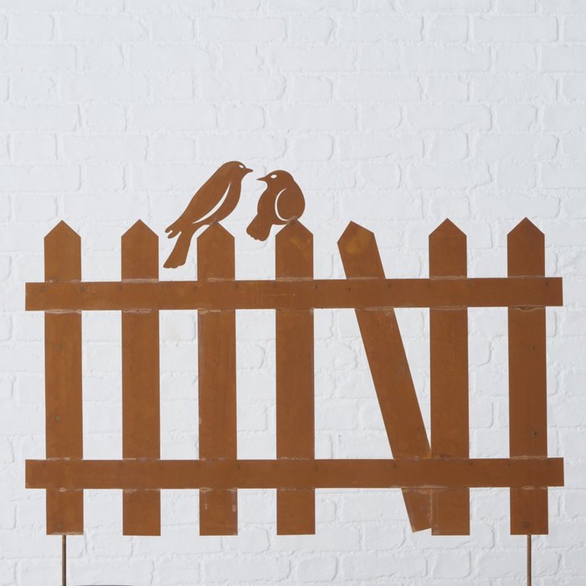 Tuinbeeld - Gazonsteker Tuinsteker Tuinhek met vogels metaal tuindecoratie Ecoroest - metaal H55 cm