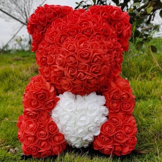 Rozen teddybeer van rode kunstrozen van 25cm Valentijnsdag /Moederdag /Verjaardag/ rose bear/ bloemen beer / teddy beer