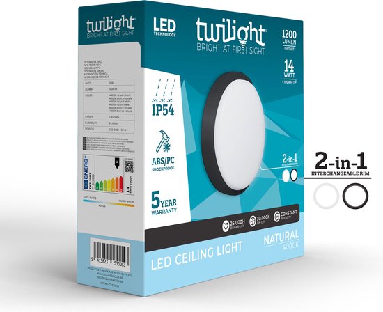 TWILIGHT LED PLAFONDLAMP 2-in1 - 14W 1200lm 4000K IP54- 5 jaar garantie