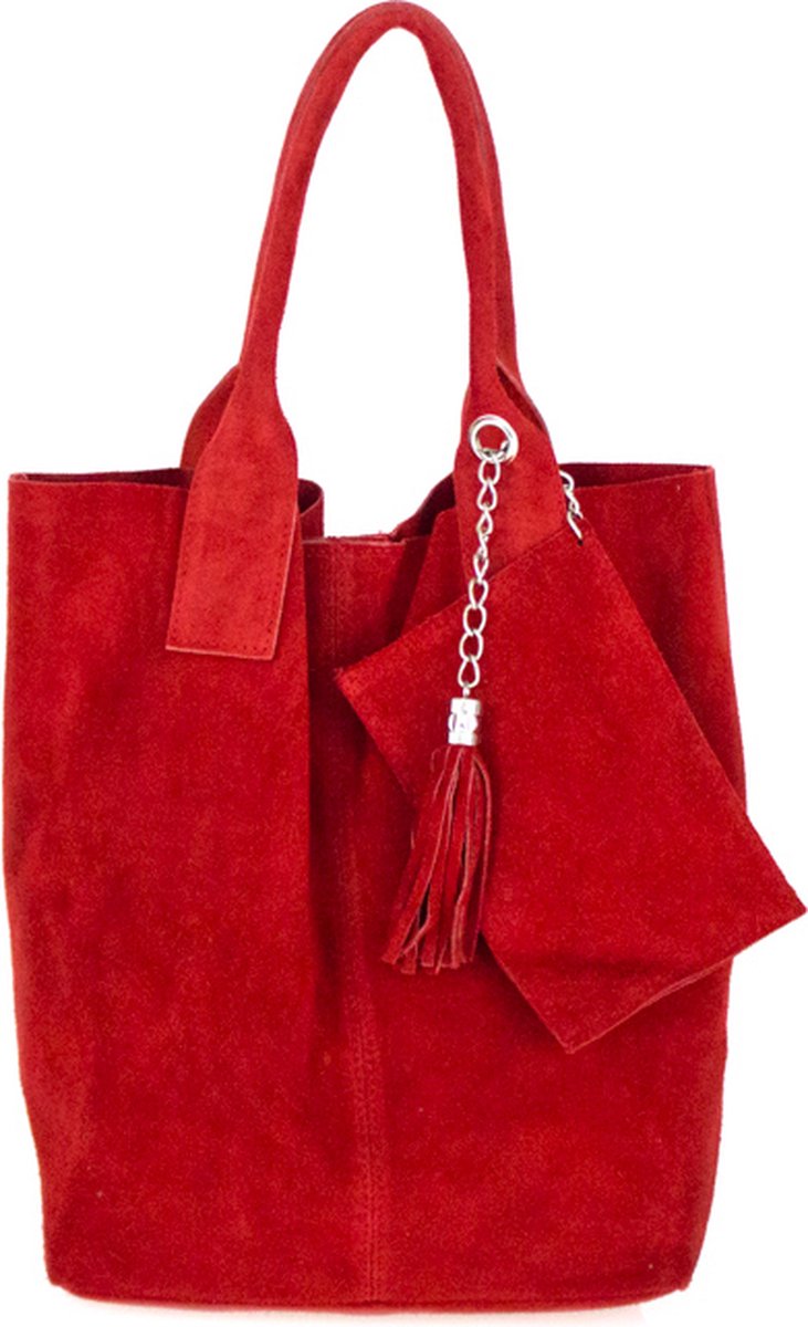 ALICE Italiaanse suède tas in een prachtige kleur rood - Shopper - Praktische tas voor elke dag