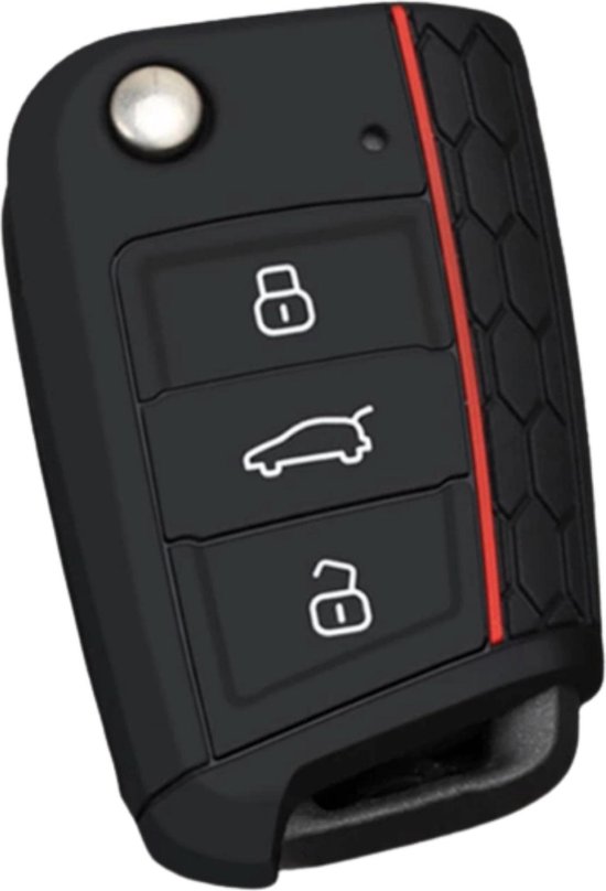 Siliconen Sleutelcover Sport - Zwart Sleutelhoesje Geschikt voor Volkswagen Polo / Golf / 2014 - 2021 / Seat Leon / Seat Ibiza / Golf GTI / Golf R / Golf 7 / Skoda - Sleutel Hoesje Keycover - Auto Accessoires