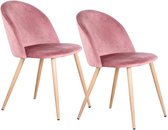 Polaza®️ Chaise en Velours - Set de 2 Chaises - Pied en Métal - Pour Salon & Salle à Manger & Bureau - Velours Soyeux - Ergonomique - Rose