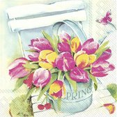 60x Gekleurde 3-laags servetten tulpen 33 x 33 cm - Voorjaar/lente thema