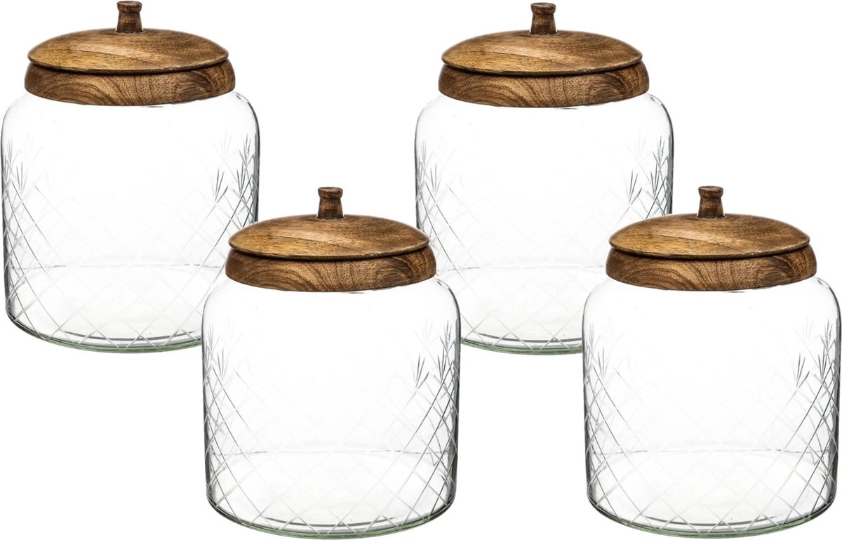 4x stuks snoeppotten/voorraadpotten 2,7L glas met houten deksel - 2700 ml - Bonbonnieres