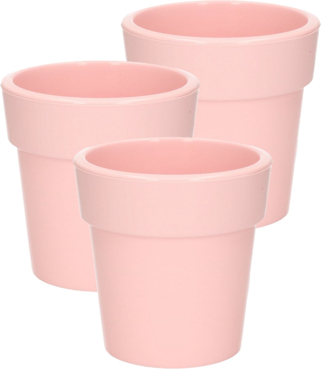 Hega hogar Set van 3x stuks basic plantenpotten bloempotten kunststof dia 20 cm hoogte 20 cm lichtroze voor binnen buiten