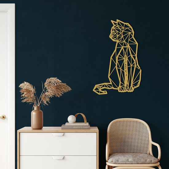 Décoration murale | Chat géométrique / Cat géométrique | Métal - Art mural | Décoration murale | Salle de séjour |d'or| 31x46cm