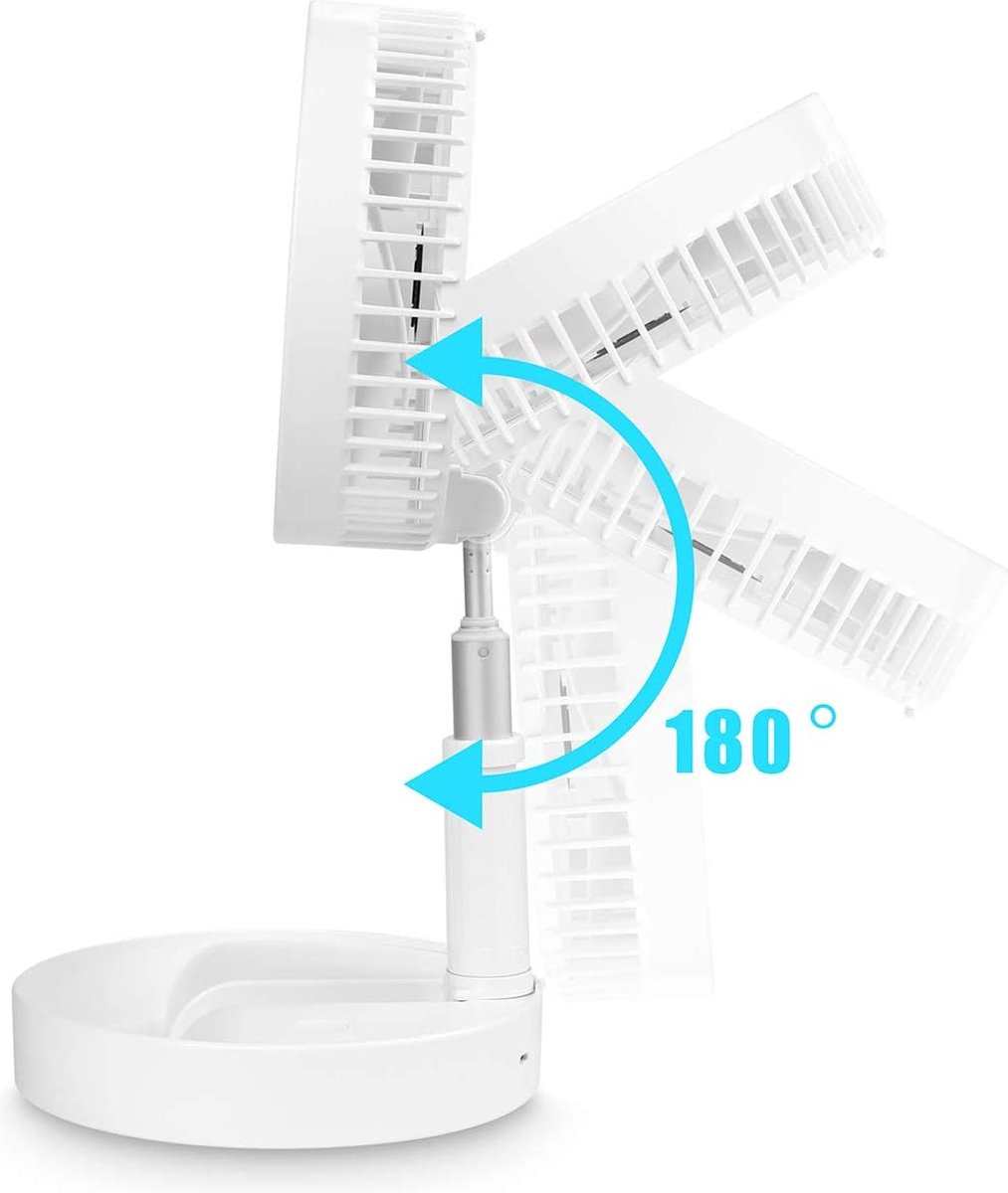 InnovaGoods® Draagbare Staande Ventilator, 7200mAh Oplaadbare USB Opvouwbare Ventilator met Afstandsbediening, 4 Ventilator Snelheidsinstellingen voor Slaapkamer, Kantoor, Kamperen. Kleur Wit 7,7