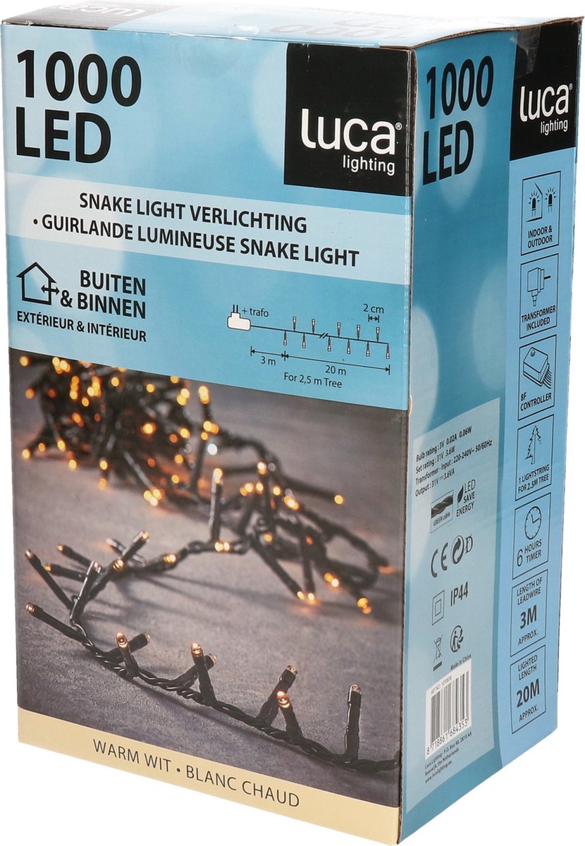 Bol.com Luca Lighting kerstverlichting - 20 meter lichtsnoer - 1000 lampjes extrawarm wit - flashfunctie aanbieding