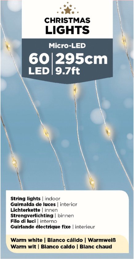 Lumineo Draadverlichting - micro - 60 lampjes - LED - warm wit - 295 cm - kerstverlichting