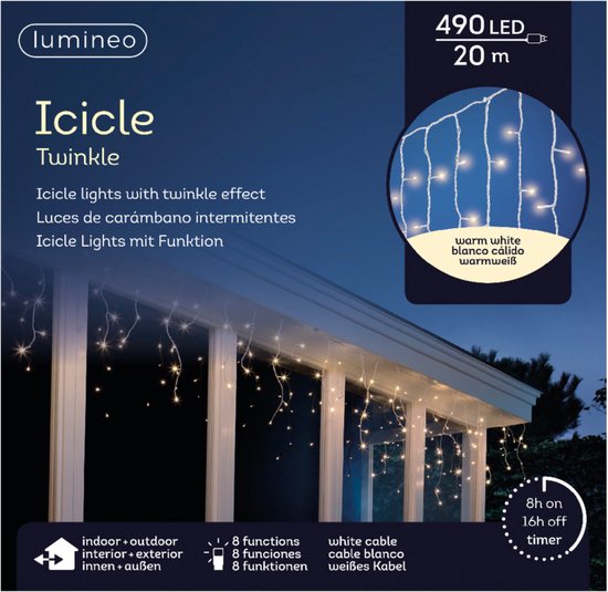 Icicle lights 490led 20m warm white | Lumineo 494809