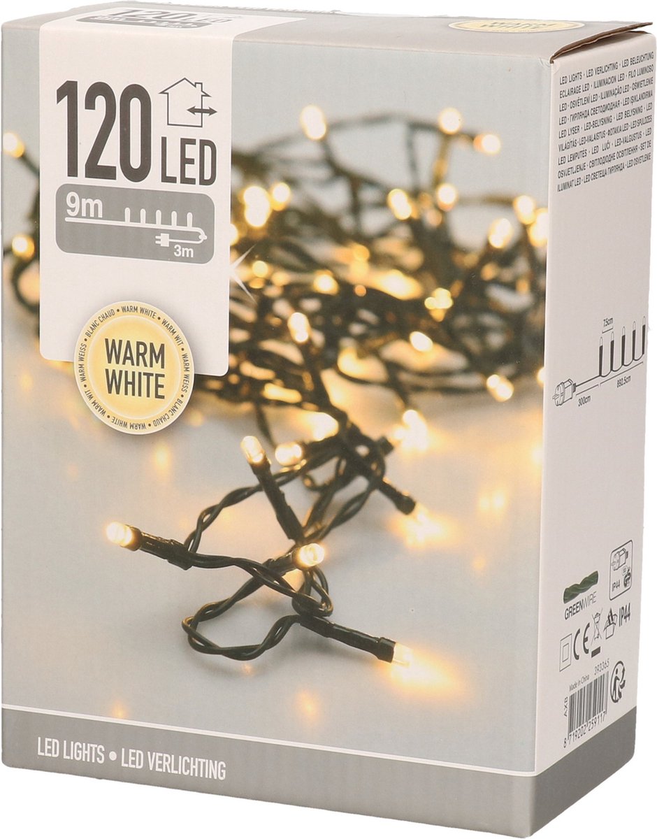 Bol.com Kerstverlichting - 9m - 120 LED's - Warm wit aanbieding
