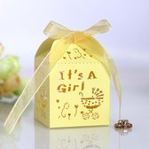 DW4Trading Geschenkdoosjes It's A Girl - Cadeaudoosjes met Strikje - Babyshower - 5 Stuks - 5x5x5 cm - Geel