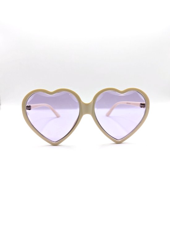 DAEBAK Grote Harten Zonnebril voor Vrouwen met Hartjes [Cream/Roze] Dames Festival Sunglasses