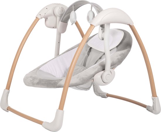 Bo Jungle - Schommelstoel - Swing Baby - Tot max. 9 kg - Inclusief Speelboog - Verstelbaar - Zachte stof - Muziek vibratie functies en natuurgeluiden - Timerfunctie - Netstroom kabel of batterijen - Plooibaar - Portable Swing Dolphy Pure White - Wit