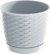 Cache-pot / cache-pot rond tressé en plastique dia 16,5 cm et hauteur 14 cm en blanc nacré