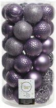 74x stuks kunststof/plastic kerstballen heide lila paars 6 cm mix - Onbreekbaar - Kerstversiering/kerstboomversiering