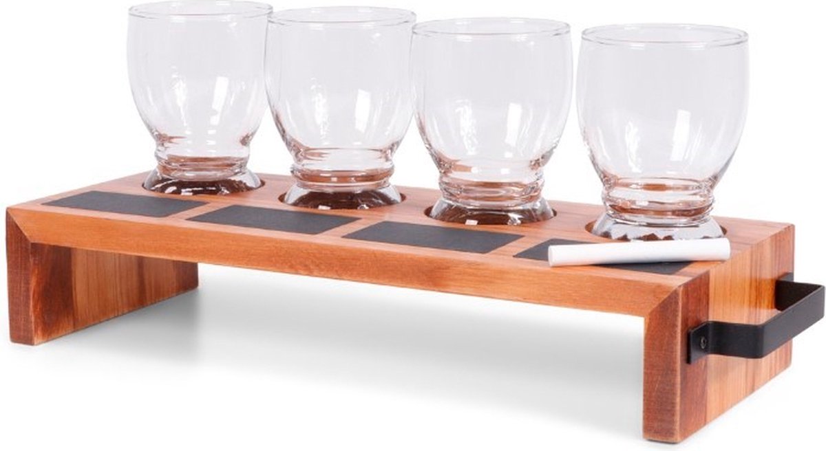 SENZA Proeftafel Met 4 Glazen - Inclusief krijtje - 35 x 15 cm -