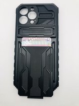 Premium Kwaliteit Anti Shock Hybrid Armour Back Cover - Pasjes Houder met stand functie Hoes - Geschikt Voor Apple iPhone 13 - Stevige Back Cover - Zwart