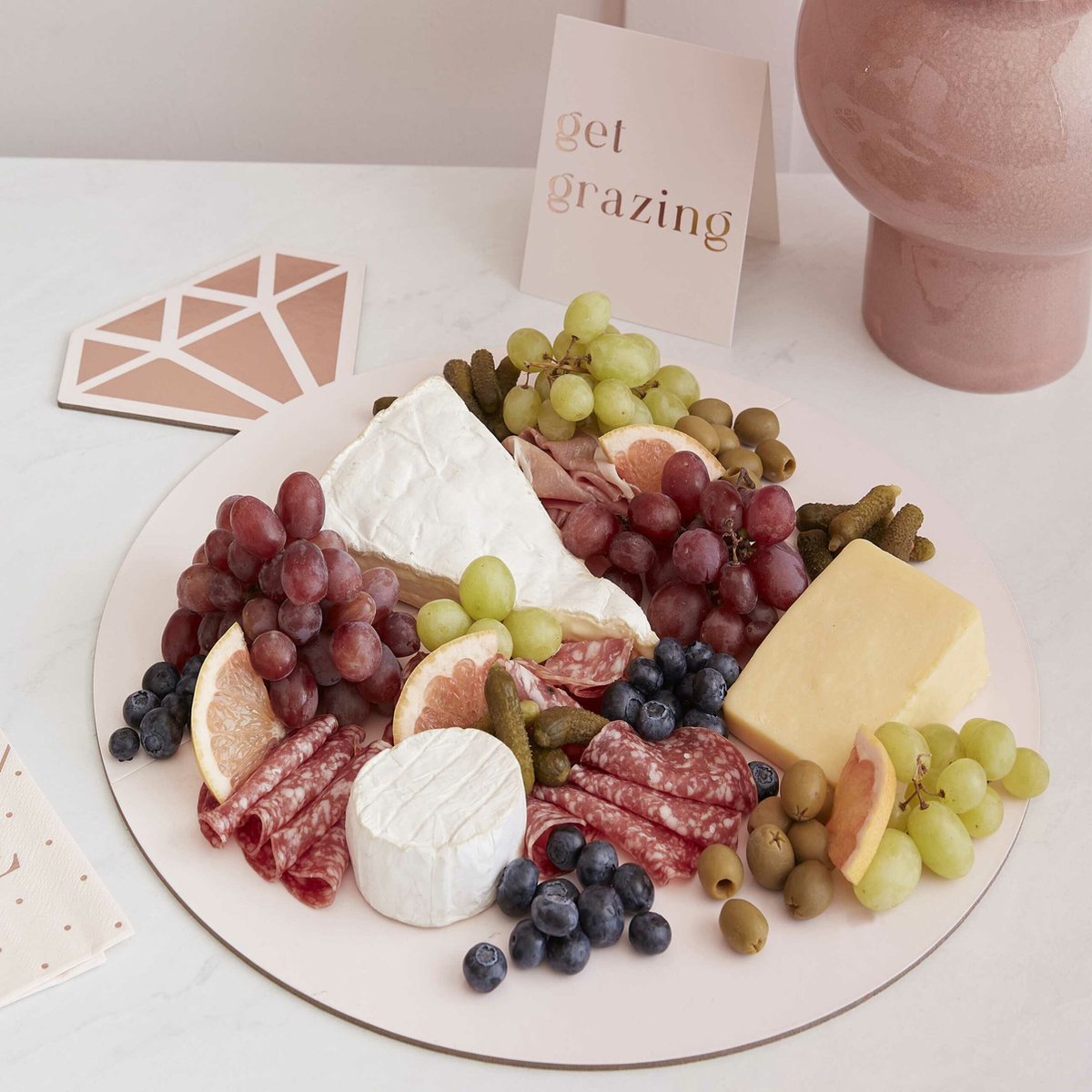 Grazing board Roze en Rose Gold ring 50 x 39 cm