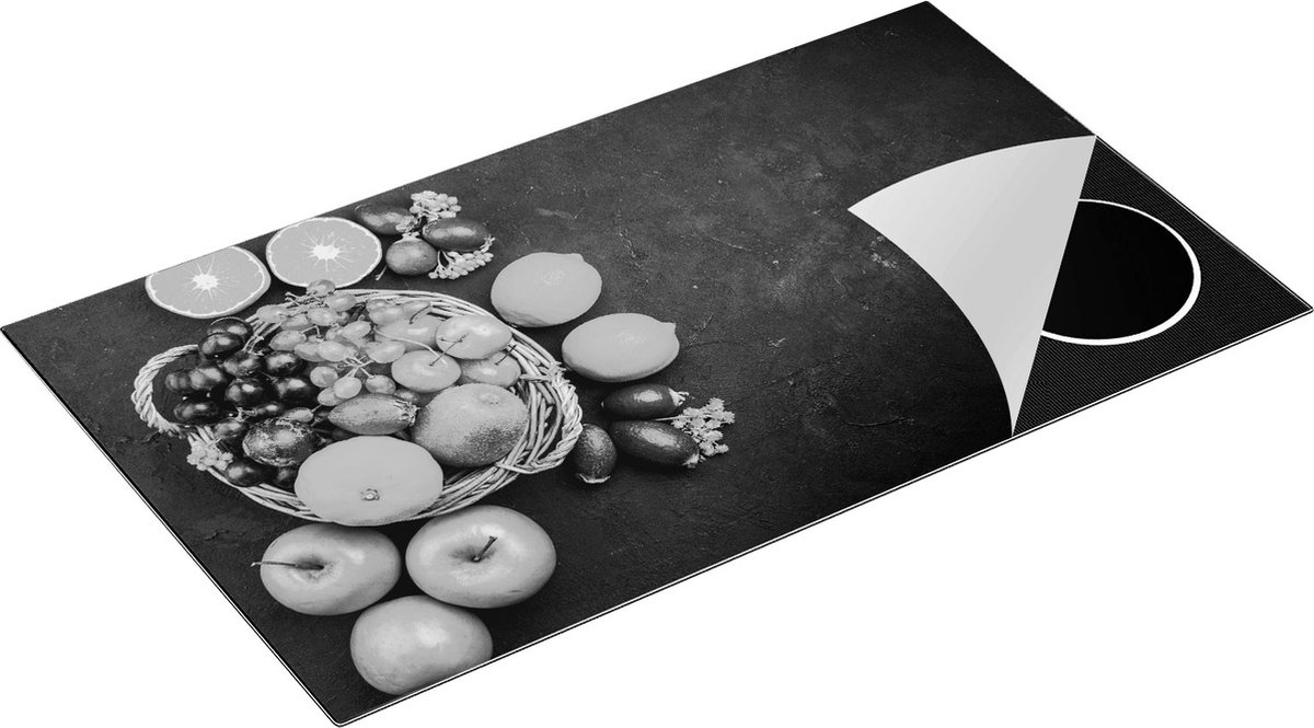 Chefcare Inductie Beschermer Fruitmand op Zwarte Marmer - Fruit - Zwart Wit - 91,2x52 cm - Afdekplaat Inductie - Kookplaat Beschermer - Inductie Mat
