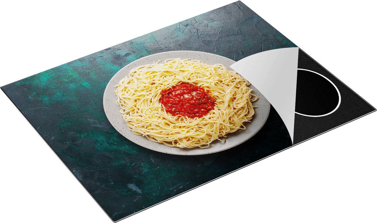 Chefcare Inductie Beschermer Pasta met Tomatensaus op Donker Groene Marmer - 77x59 cm - Afdekplaat Inductie - Kookplaat Beschermer - Inductie Mat