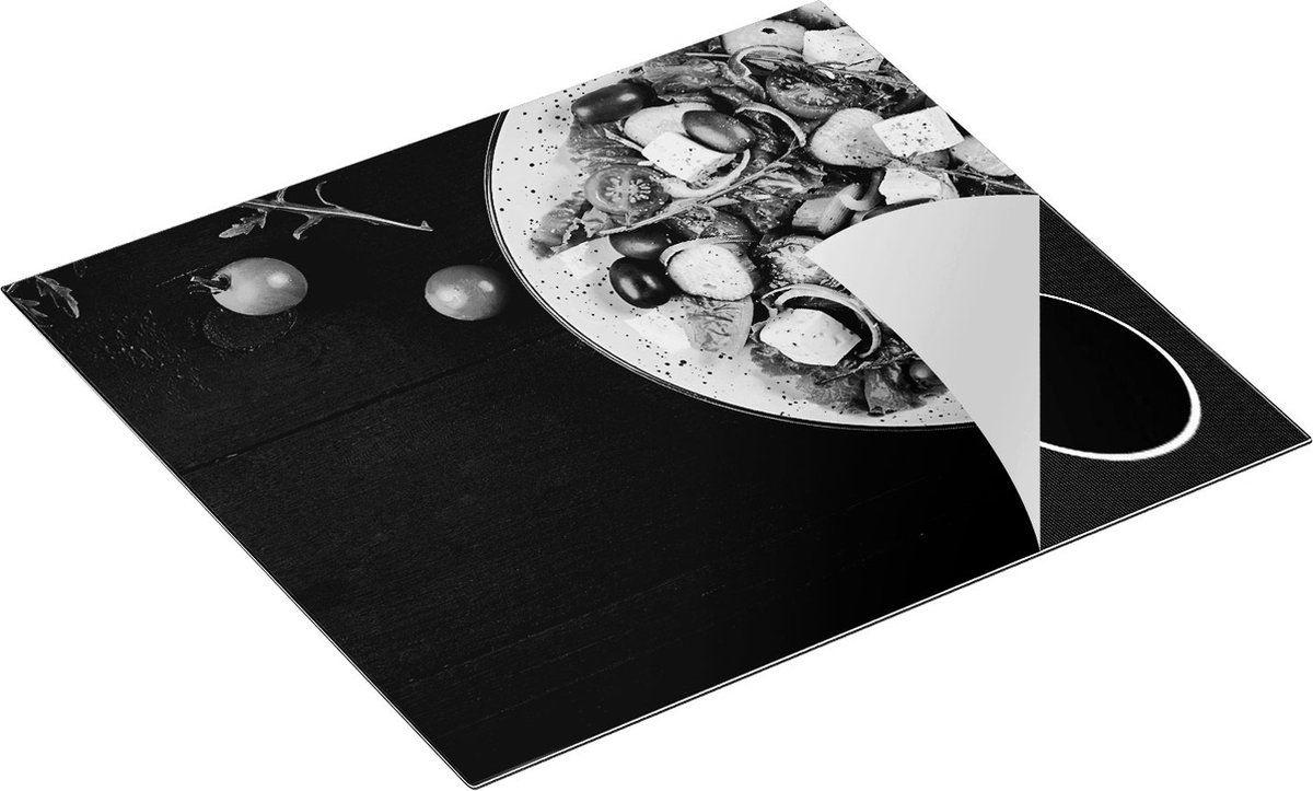 Chefcare Inductie Beschermer Bord met Groentes - Salade - Zwart Wit - 58,3x51,3 cm - Afdekplaat Inductie - Kookplaat Beschermer - Inductie Mat