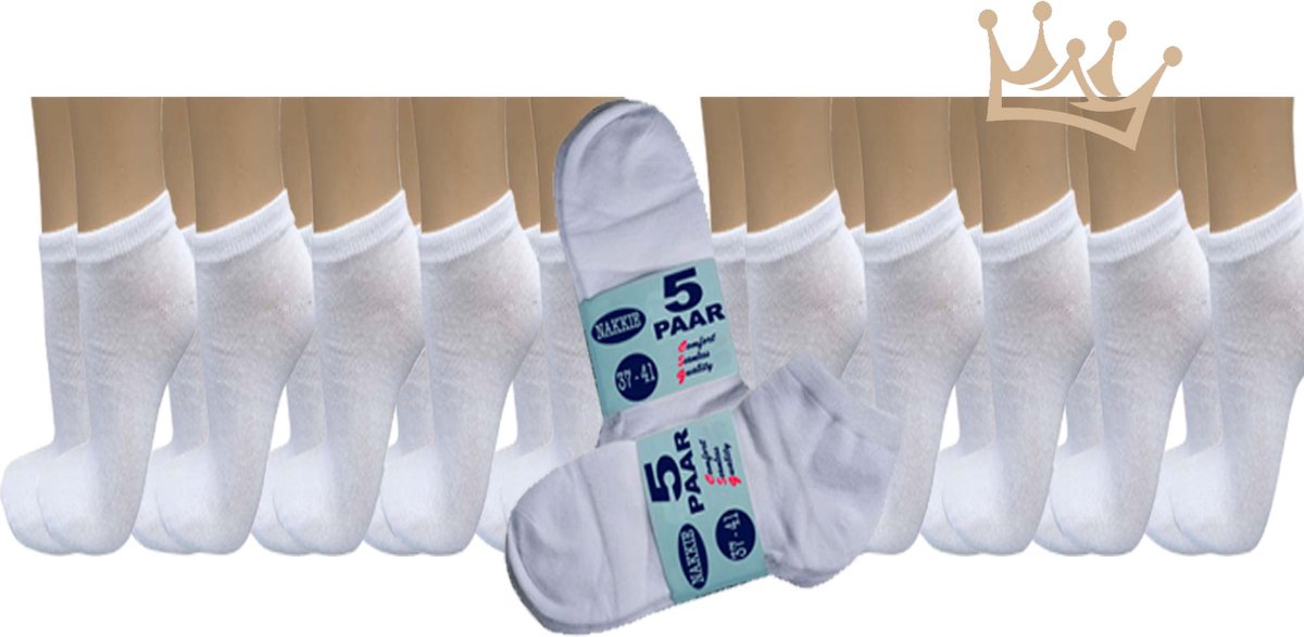 Witte sneaker sokken | 10 Paar | Multipack unisex | maat 43-46 | Naadloos | Enkel sokken | Voor heren en dames