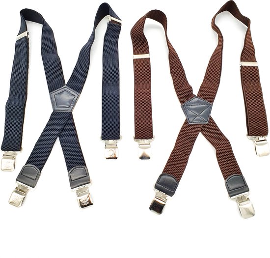 bretelles hommes - Bretelles - bretelles hommes adultes - bretelles pour hommes - 4 clips - bretelles hommes avec clip large 2 pcs - 1 x Zwart, 1 x marron