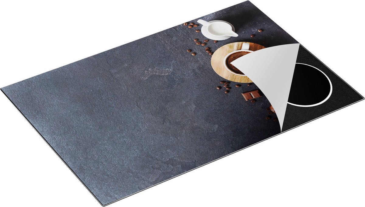 Chefcare Inductie Beschermer Kopje Koffie met een Croissant - 80x52 cm - Afdekplaat Inductie - Kookplaat Beschermer - Inductie Mat