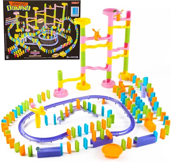 Afbeelding van het spel Allerion Domino Set XL – Domino Stenen Spel voor Kinderen – Met Knikkerbaan – 308-delig – Veel Attributen