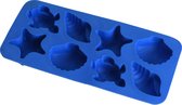 Set van 2 siliconen ijsblokjesvormen schildpad, zeester, schelpen in blauw en wit