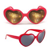 Hartjes zonnebril - 3D effect- Festival bril - Met opbergzakje - Hartvormige zonnebril - Diffractie bril - Festival zonnebril - Hartjes Spacebril- Hartvormige Bril - Hartjes Zonnebril met speciale effecten - Spacebril - Rood