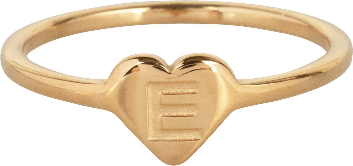 CHARMIN’S - INITIALEN- ZEGELRING - HARTJE - GOLD PLATED - LETTER E - MAAT 16 - STAINLESS STEEL - WATERPROOF