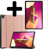 Hoes Geschikt voor Lenovo Tab M10 Plus 3rd Gen Hoes Luxe Hoesje Book Case Met Screenprotector - Hoesje Geschikt voor Lenovo Tab M10 Plus (3e Gen) Hoes Cover - Rosé goud