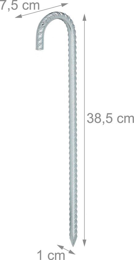 Piquets de tente Relaxdays XL - 4 pièces - crochets de sol - 38,5cm - piquets de sol - acier - argent