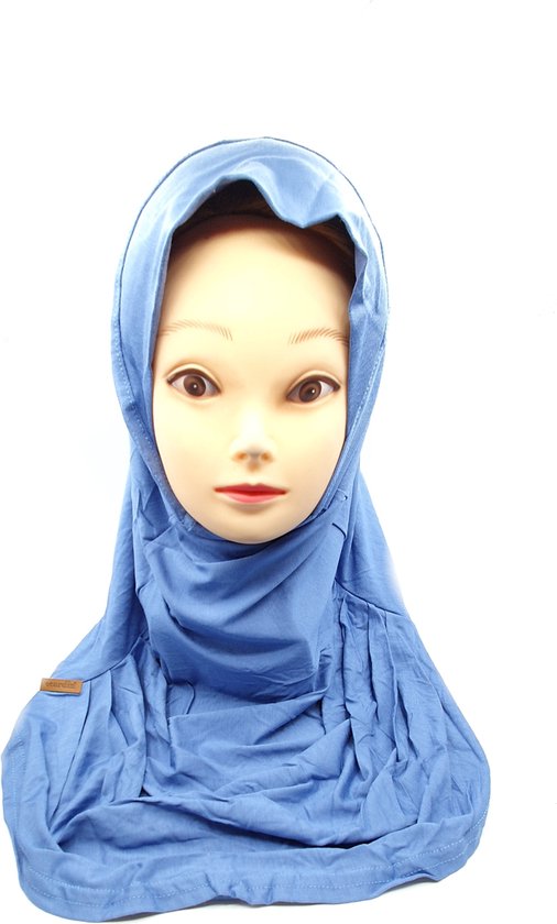 Zachte hoofddoek, lichblauwe hiijab, instant hijab, hoofddeksel.