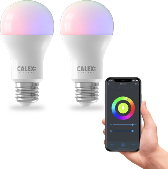 Calex Slimme Lamp – Set van 2 stuks – Wifi LED Verlichting – E27 – Smart Lichtbron – Dimbaar – RGB en Warm Wit – 8,5W