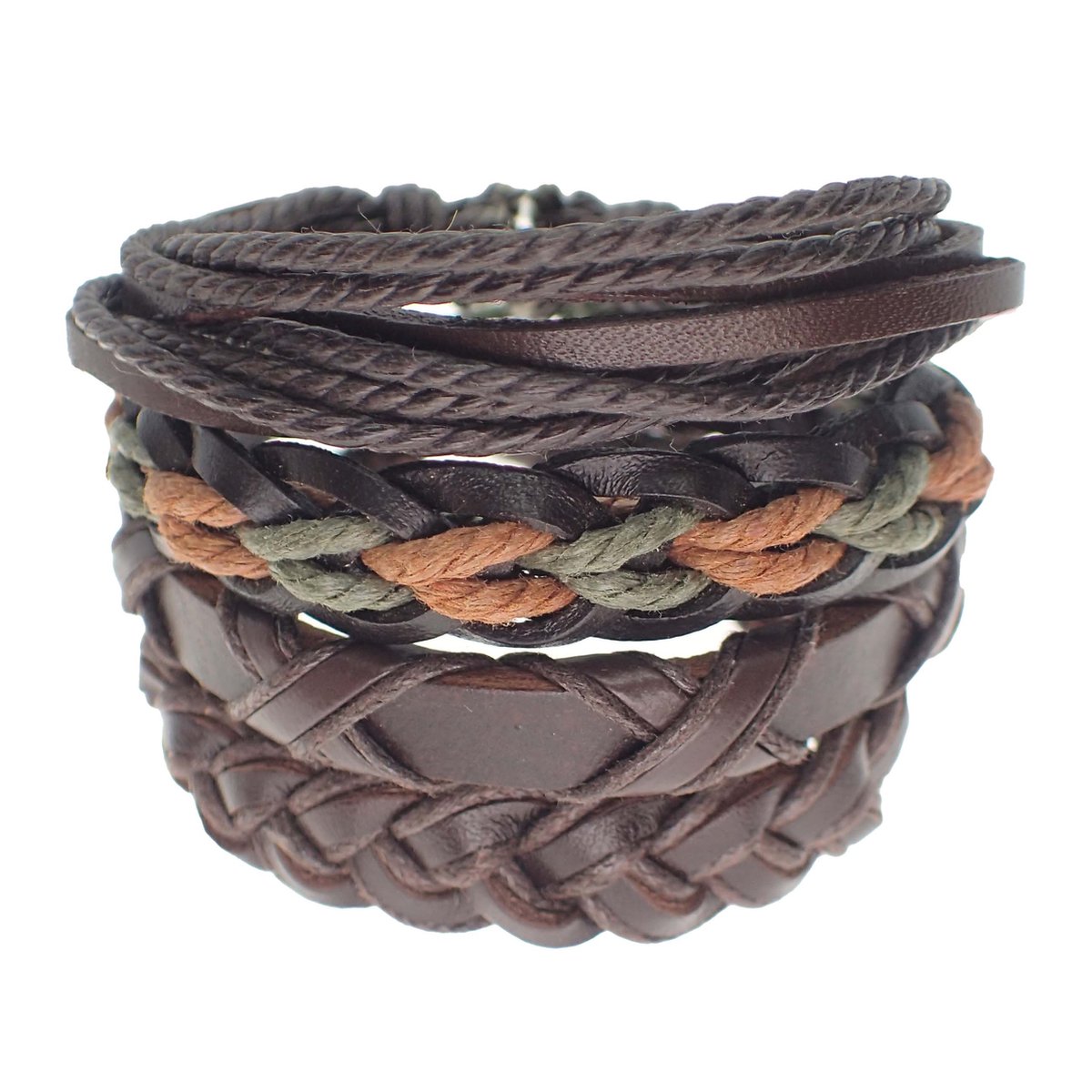 Vriendschapshartje® - 4 Leren armbanden - set bruine armbandjes - armband heren - leer - voor mannen - cadeau