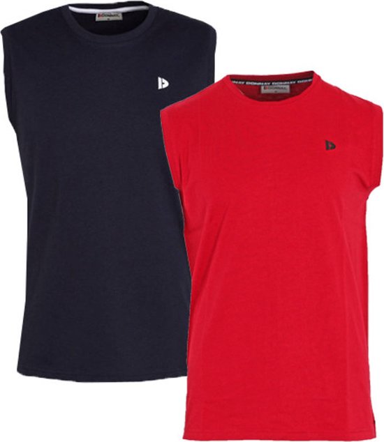 2-Pack Donnay T-shirt zonder mouw - Sportshirt - Heren - Navy/Berry Red - maat XXL