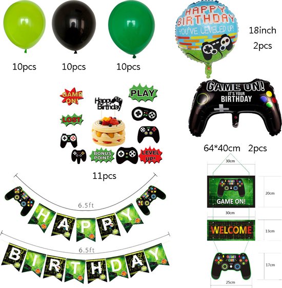 58 delig verjaardagset - Thema: Gaming - Versiering voor feestjes, verjaardag - feestdecoratie