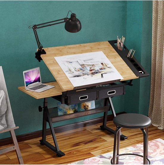 Table à dessin bureau réglable en hauteur avec plateau inclinable