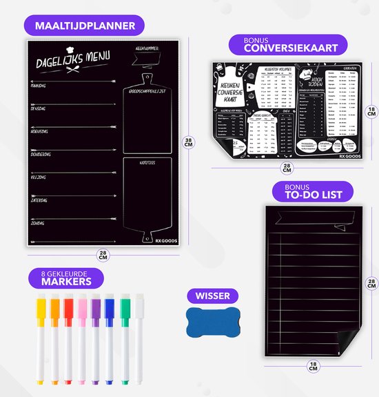Calendrier Magnétique Hebdomadaire Pour Frigo SmartPanda - Organisation Repas, Courses, En Espagnol, Avec Marqueurs - 10