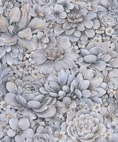 Botanica - Behang Bloemen - Behang - Vliesbehang - Wallpaper - Blauw / Grijs - 0,53 x 10,05 M.