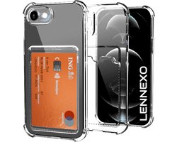 Lennexo Hoesje Met Pashouder Geschikt Voor iPhone SE 2022 / 2020 / 8 / 7 - Transparant Siliconen Hoesje - Shockproof Case