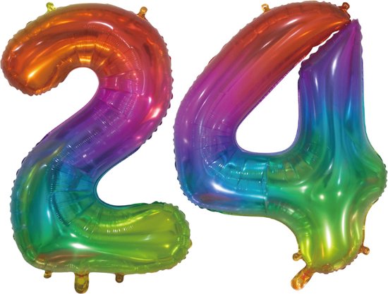 Folieballon 24 jaar Regenboog 76cm